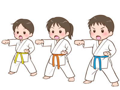 空手で正拳付きをする少年少女のイラスト