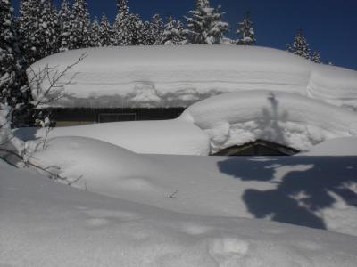 2階の窓が雪で埋まっている民家