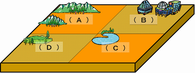 A、B、C、Dがそれぞれ一筆の土地